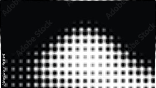 Soft spotlight gradient background. White blurry glow on black with halftone grid. Minimalist studio light effect. Vector illustration backdrop.