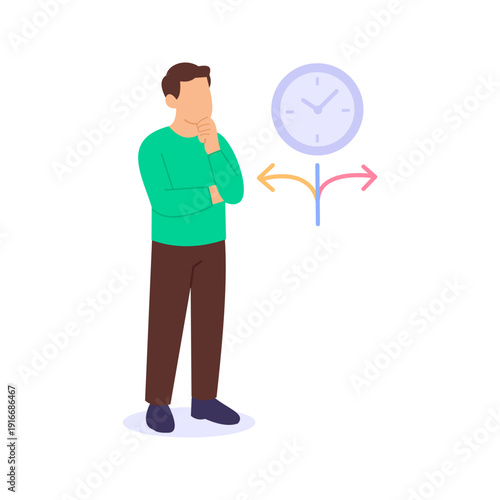 Time-Based Decision, choosing actions within strict deadlines, Flat vector character illustration