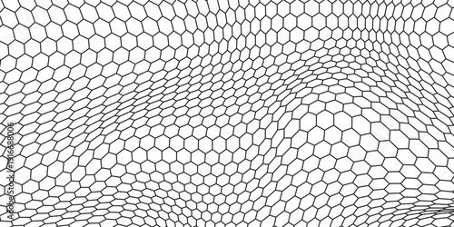 Black seamless hexagon pattern. Repeating honeycomb texture background. Geometric hexagonal halftone tech overlay backdrop. Abstract repeated hex texture. Vector retro technology dot wallpaper