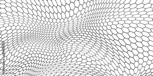 Black seamless hexagon pattern. Repeating honeycomb texture background. Geometric hexagonal halftone tech overlay backdrop. Abstract repeated hex texture. Vector retro technology dot wallpaper
