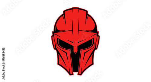 Red Warrior Helmet Futuristic Design Illustration.