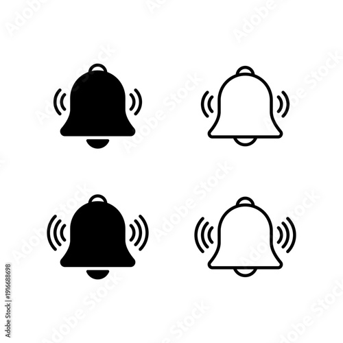 Notification bell icon set in generic style. Alert and reminder symbol