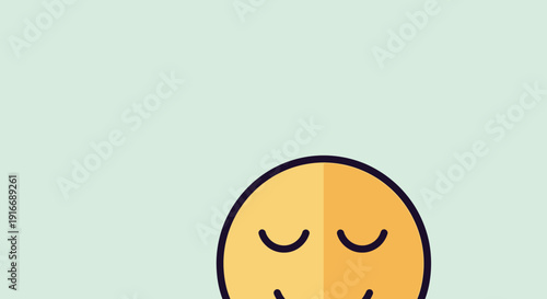 A cheerful yellow emoji face with closed eyes and a subtle smile, isolated on a soft pastel background