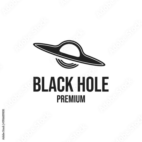 Black Hole Icon Design with Accretion Disk and Gravitational Lensing Effect, Modern Space Science Logo Symbol