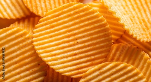 A close-up of ridged potato chips