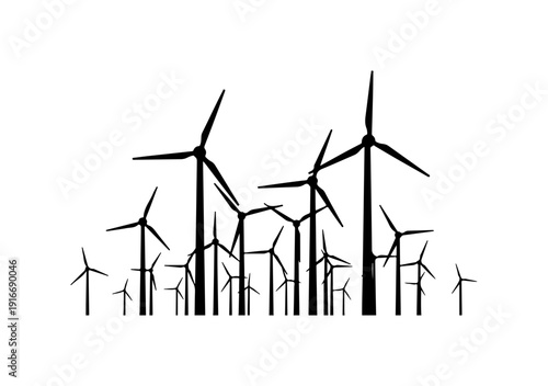 Wind turbines silhouette renewable energy farm