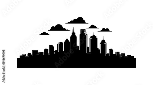 City skyline silhouette with clouds