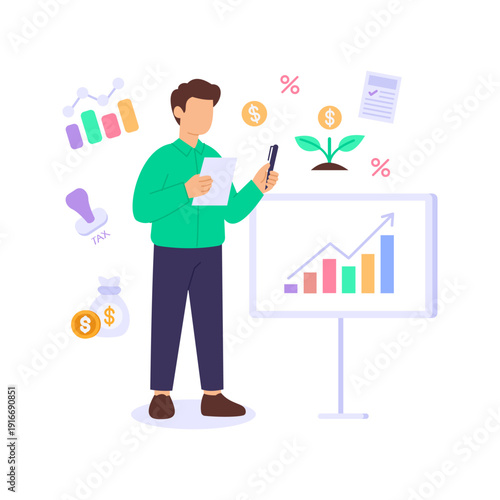 Tax Strategy, minimizing liabilities through efficient planning, Flat vector character illustration