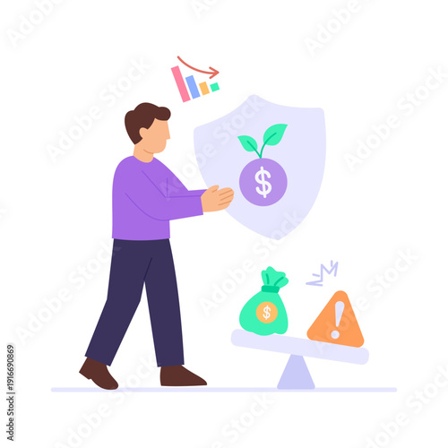 Investment Risks, understanding potential losses before investing, Flat vector character illustration