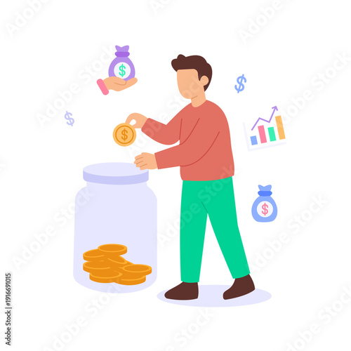 Savings Plan, structured approach to consistent saving, Flat vector character illustration