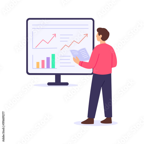 Market News, staying updated on financial trends, Flat vector character illustration