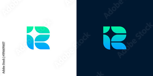 Abstract letter R logo design, minimalist and modern branding for technology or finance companies, featuring a unique gradient and geometric shape