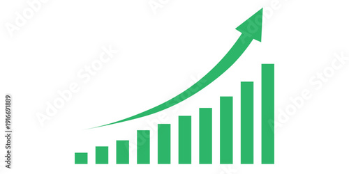 Graph going down and up sign with green arrows vector. Bar chart symbol icon with arrow moving up.