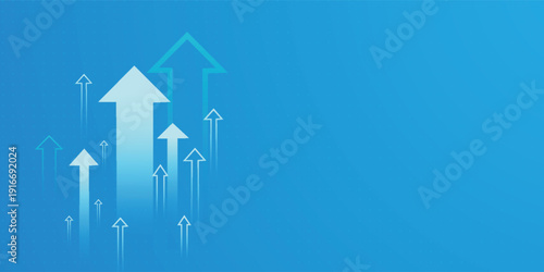 Collection of arrows pointing up trend on light blue background showing the business  finance  and stock market concepts. Arrows vector and illustration