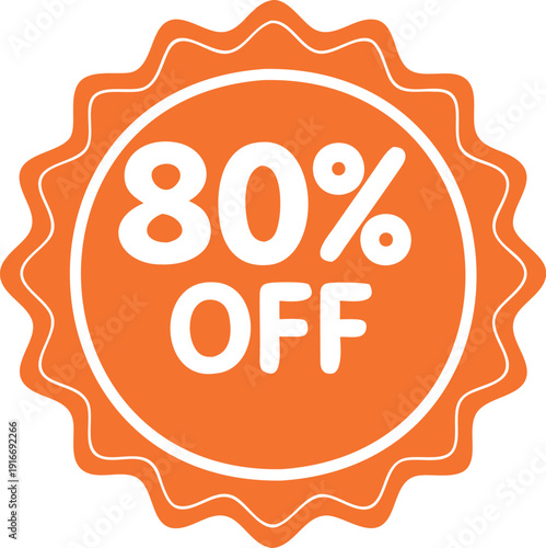 Orange 80 Percent Off Round Discount Sticker Vector