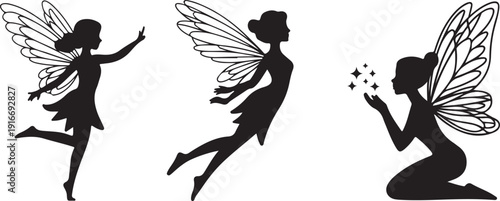 Fairy Silhouette Set logo icon in black and white