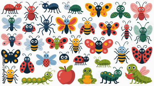 Cartoon Insects and Bugs Pattern: Cheerful Arthropods in a Whimsical Garden Illustration for Children's Books and Educational Materials. Playful Design for Backgrounds and Creative Projects. Colorful,