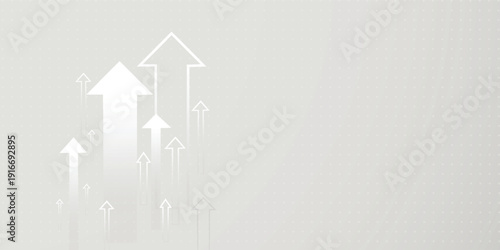 A collection of upward-pointing arrows on a white and gray background representing business finance and the stock market. Vector and illustration of arrows.