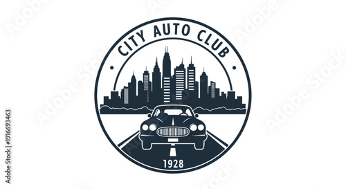 City Auto Club 1928 Classic Car Skyline Logo Design.
