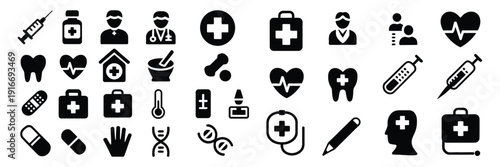 Medical Icons Collection – Health Symbols, Equipment and Professionals.