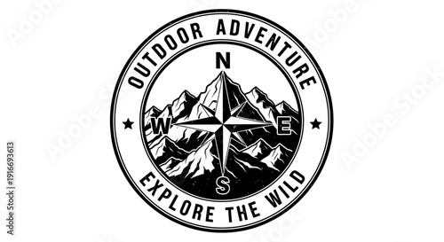 Outdoor Adventure Explore the Wild Compass Mountain Logo Design.