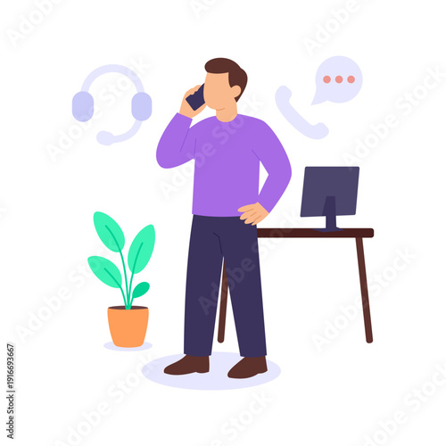 Cold Calling, contacting prospects directly for sales opportunities, Flat vector character illustration