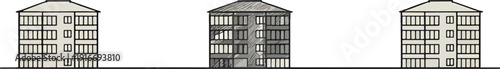 Horizon Sketch of Three Small Apartment Buildings