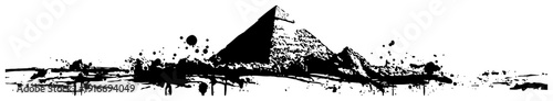 Egyptian Pyramids of Giza in a grunge ink splatter silhouette style