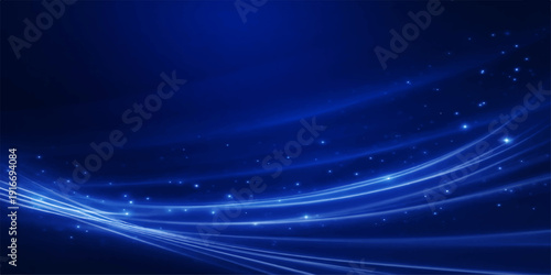 Glowing blue abstract background with flowing waves and stars features a dark digital motion design with purple energy textures for a space wallpaper illustration