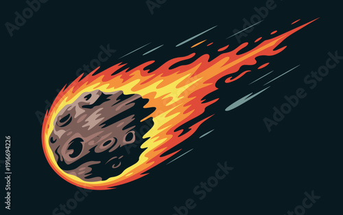 Fiery Meteor Streaking Through Space: A Cosmic Force of Nature in Motion, Depicting an Impending Disaster With Astrological Significance, Perfect for Sci-Fi Illustrations, Game Design, Apocalypse Scen