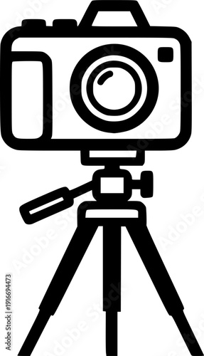 camera stand silhouette line art vector illustration with a white background
