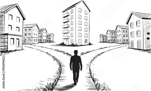 Life Decision Fork Choosing Between House or Apartment