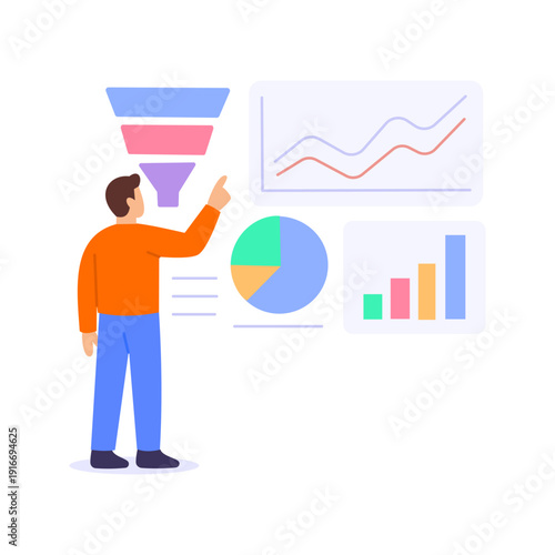 Conversion Metrics, measuring performance and campaign results, Flat vector character illustration