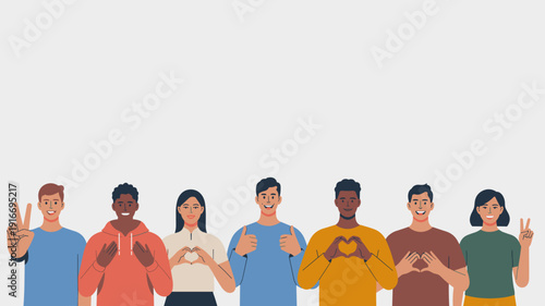 Diverse Group Expressing Unity & Positivity: Multiethnic Young People Showing Affection & Support in Solidarity for Charitable Causes & Community Outreach, Demonstrating Love, Peace & Connection in Mo