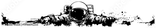 Astronaut looking over the horizon in a panoramic ink splatter vector