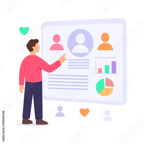 Target Audience, defining ideal customer segments clearly, Flat vector character illustration