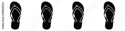 Summer Flip Flops Silhouette Vector – Minimalist Black and White Sandals Illustration, Beachwear Icon for Vacation, Tropical Design, Relaxation, and Warm Weather Lifestyle Concepts