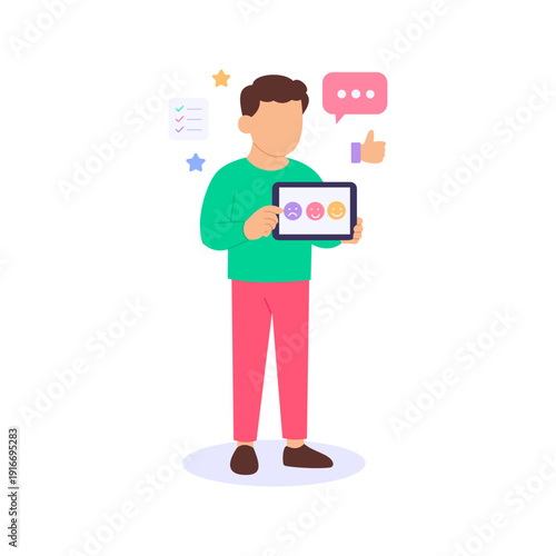 Gathering Feedback, collecting insights to improve services, Flat vector character illustration