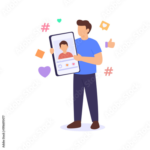 Influencer Marketing, collaborating with creators for brand exposure, Flat vector character illustration
