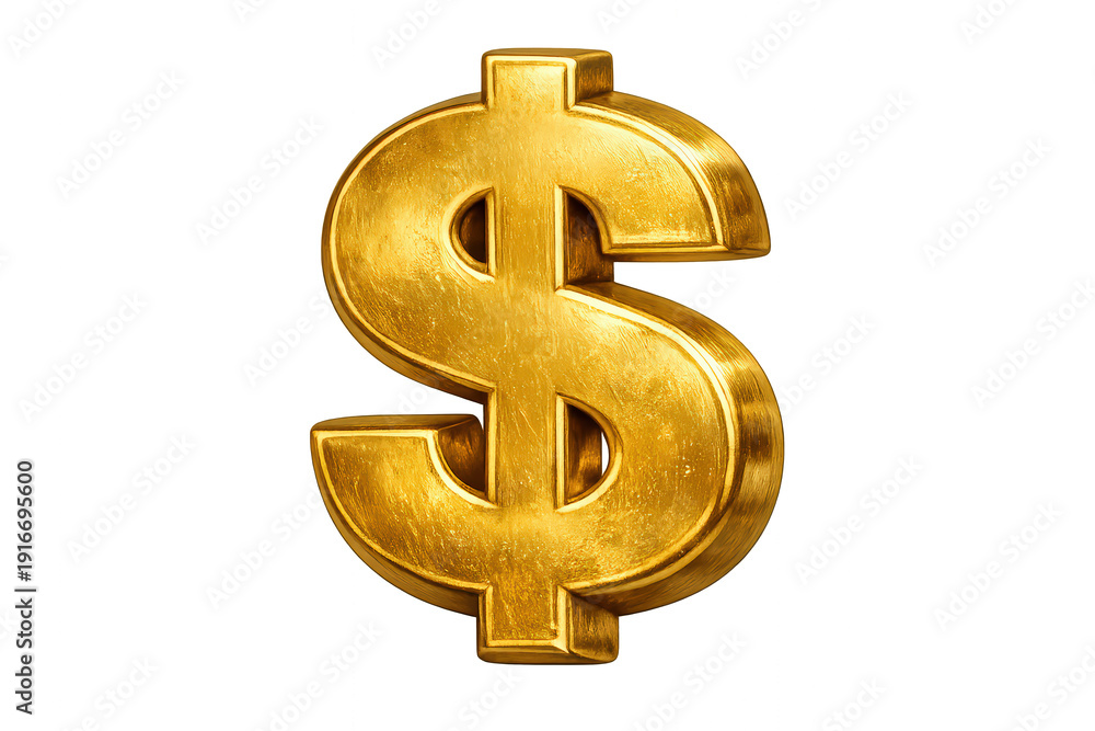 Obraz premium Gold dollar sign 3d render representing finance, banking, business, currency, wealth, and market success, transparent background