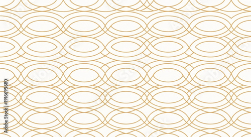 Seamless pattern with interlocking gold lines forming oval shapes on a white background. The design creates a sense of symmetry and elegance.