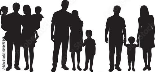 Isolated minimal black family silhouettes. Collection of family silhouettes on isolated background. Vector illustration