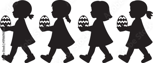 Kids easter egg hunt icon silhouette vector illustration isolated on transparent background