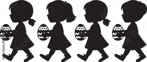 Kids easter egg hunt icon silhouette vector illustration isolated on transparent background