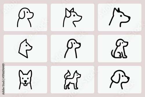 Dog line art minimal vector icon set
