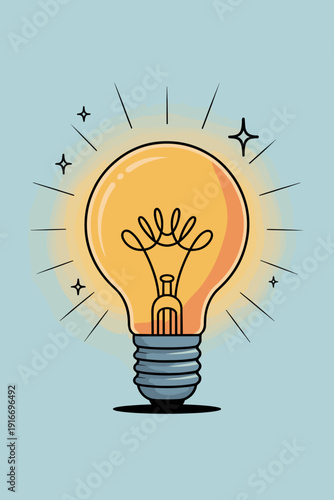 Radiant Lightbulb Illuminating Ideas on Light Blue Backdrop: Symbol of Innovation, Creativity, Inspiration, and Intellectual Brilliance. Idea Generation for Business, Technology, Science, Engineering,
