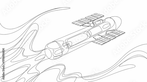 Futuristic Rocket Launching into Space: Orbital Mission of Exploration and Discovery, Aerospace Technology, Innovative Spacecraft of Tomorrow, Space Travel, Bold Journey, One-Line Art Illustration, Li