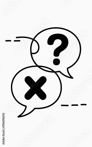 Doubt vs Certainty: Conflicting Opinions Illustrated with Question Mark and X in Speech Bubbles Representing Contradiction and Confusion, Uncertainty Dilemma, Decision-Making in Business Context, Abst