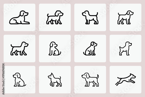 Cute dog face line art minimal vector icon set