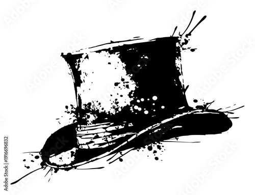 Classic gentleman top hat drawn in creative ink splatter style